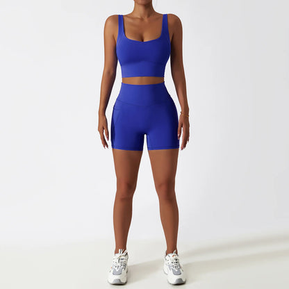 Premium Seamless Yoga Set - Ribbed White Two-Piece Fitness Outfit Klein blue-4