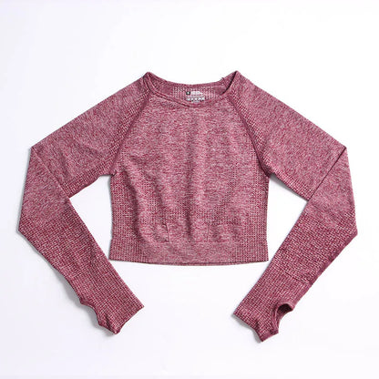 Seamless Long Sleeve Workout Top - Premium Women's Yoga & Fitness Outerwear wine red