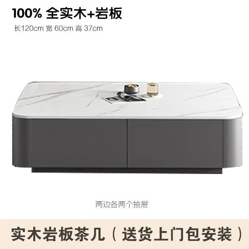Modern Luxury Coffee Table Cabinet Combo - Space-Saving Living Room Furniture Grey solid wood rock