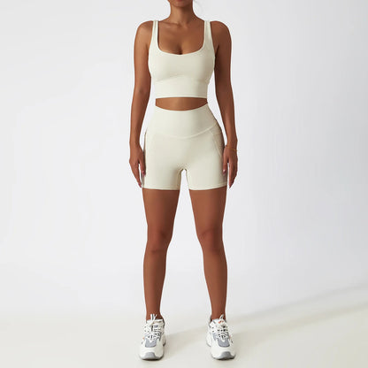 Premium Seamless Yoga Set - Ribbed White Two-Piece Fitness Outfit apricot-4
