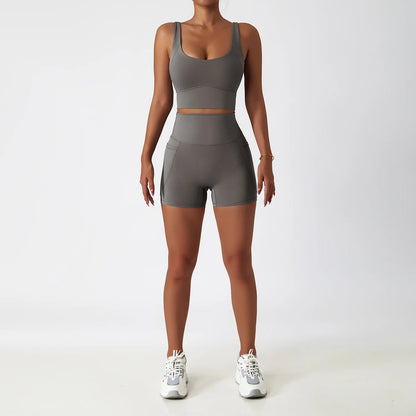 Premium Seamless Yoga Set - Ribbed White Two-Piece Fitness Outfit grey-4