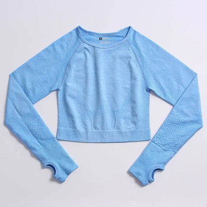 Seamless Long Sleeve Workout Top - Premium Women's Yoga & Fitness Outerwear blue