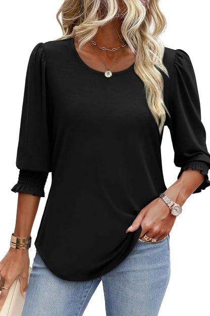 Printed Round Neck Three-Quarter Sleeve Blouse