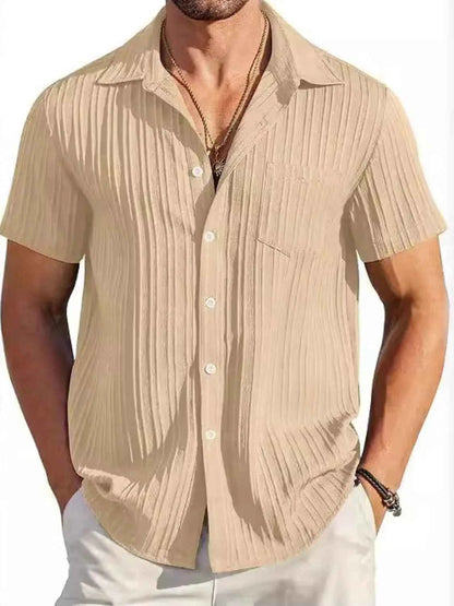 Men's Full Size Button Up Short Sleeve Shirt Plus Size Khaki