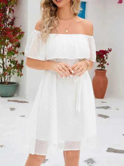 Off Should Short Sleeve Mini Dress