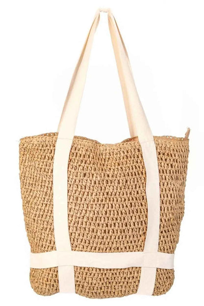 Fame Straw Braided Hat Carrier Tote Bag Camel one size