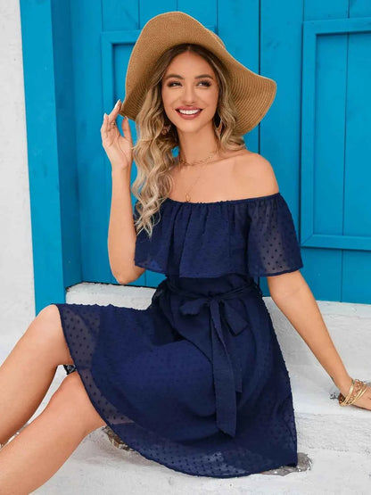 Off Should Short Sleeve Mini Dress