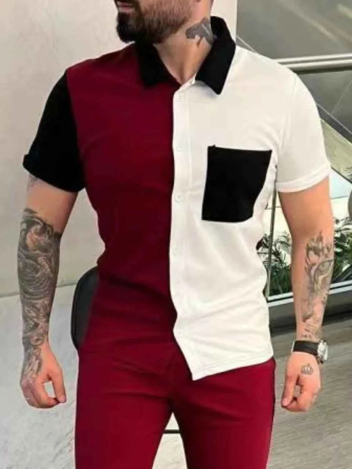 Men's Full Size Button Up Short Sleeve Top and Pants Set Plus Size