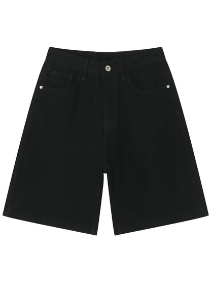 Men's Washed Denim Shorts with Pockets Black
