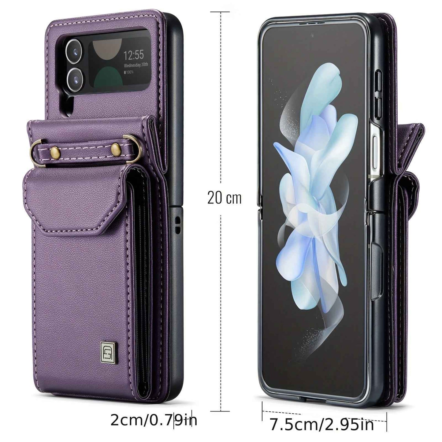 Crossbody Case for Samsung Galaxy Z Flip 3/4/5 - Vintage Faux Leather Strap, Magnetic Closure & Card Holder - Unisex Design in Black
