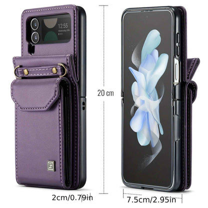 Crossbody Case for Samsung Galaxy Z Flip 3/4/5 - Vintage Faux Leather Strap, Magnetic Closure & Card Holder - Unisex Design in Black