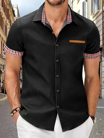Men's Full Size Button Up Short Sleeve Shirt Plus Size Black