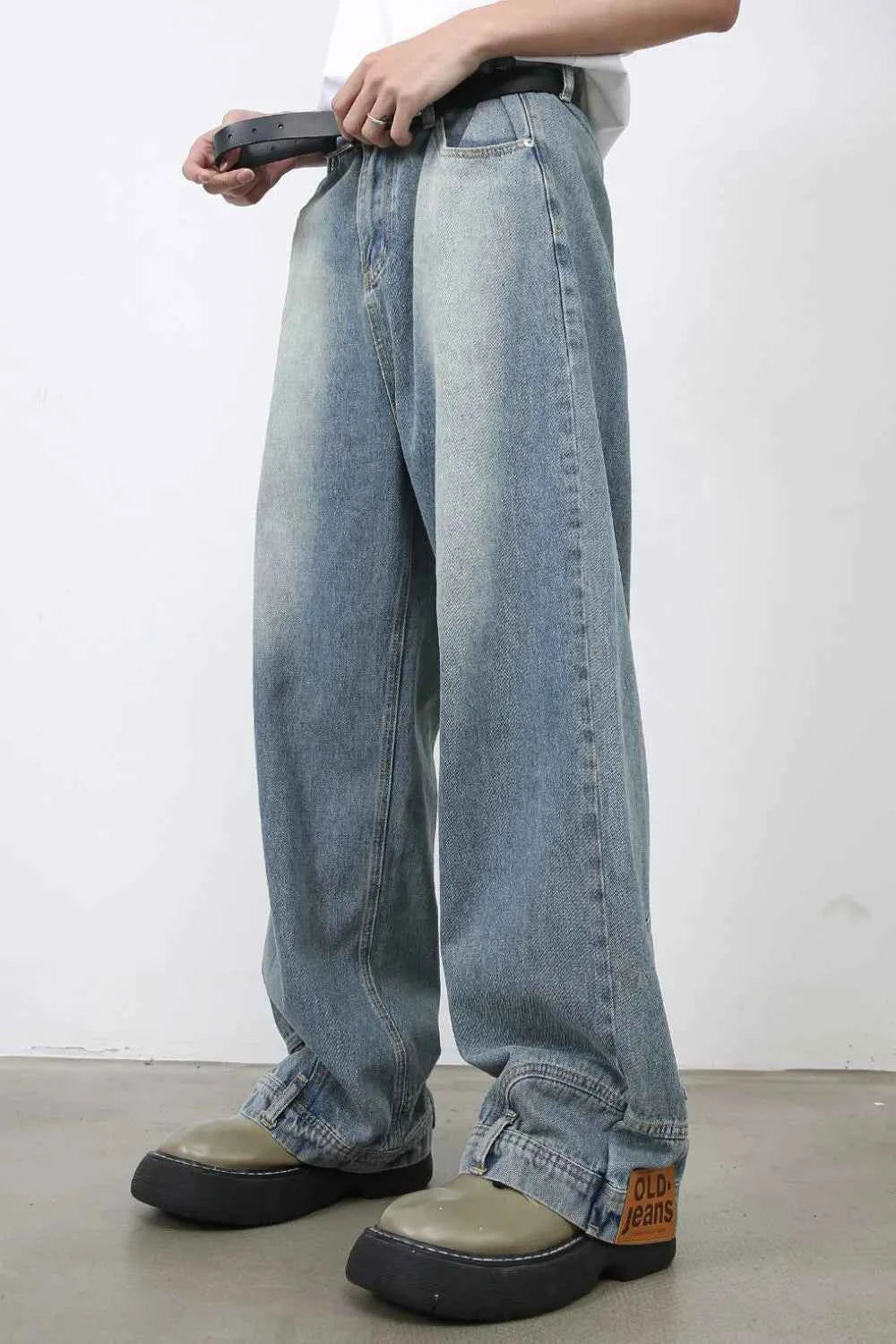 Men's Washed Loose Jeans with Pockets