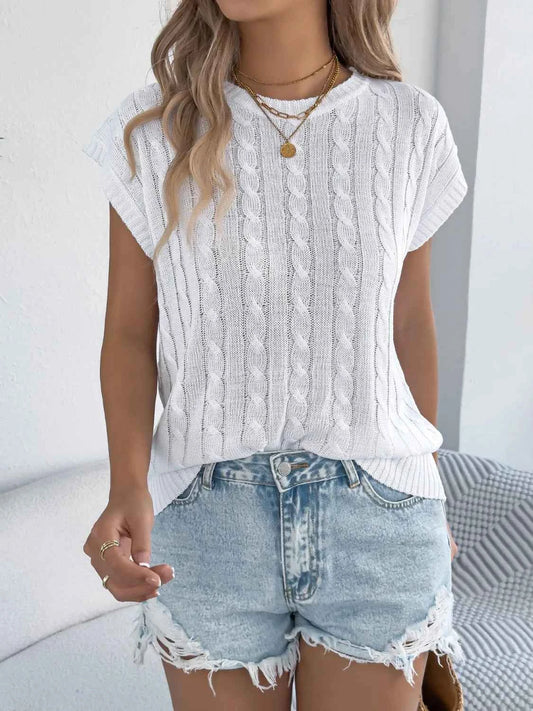 Cable-Knit Round Neck Knit Top