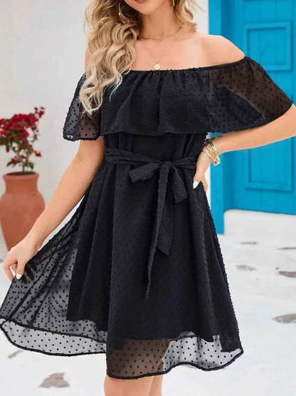 Off Should Short Sleeve Mini Dress