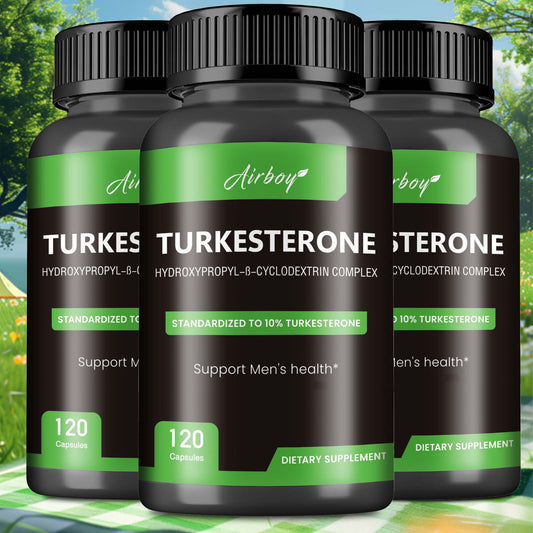 Airboy Turkesterone muscle booster dietary supplement bottles with 120 capsules each for men's health