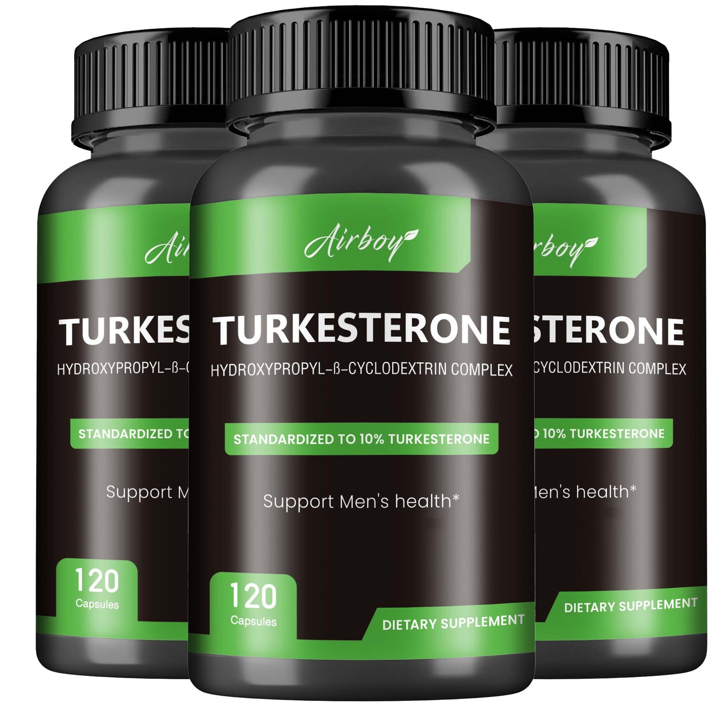 Airboy Turkesterone Muscle Booster Dietary Supplement with 120 Capsules in Three Bottles