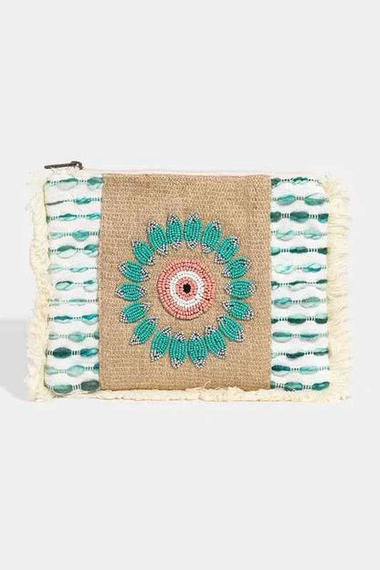 Fame Evil Eye Fringe Cosmetic Bag Turquoise one size