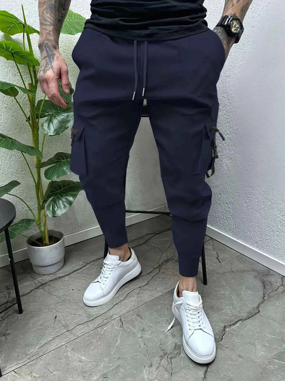 Men's Full Size Drawstring Pants with Pockets Plus Size