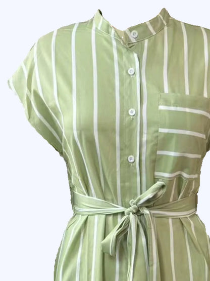 Striped Tie Waist Short Sleeve Dress