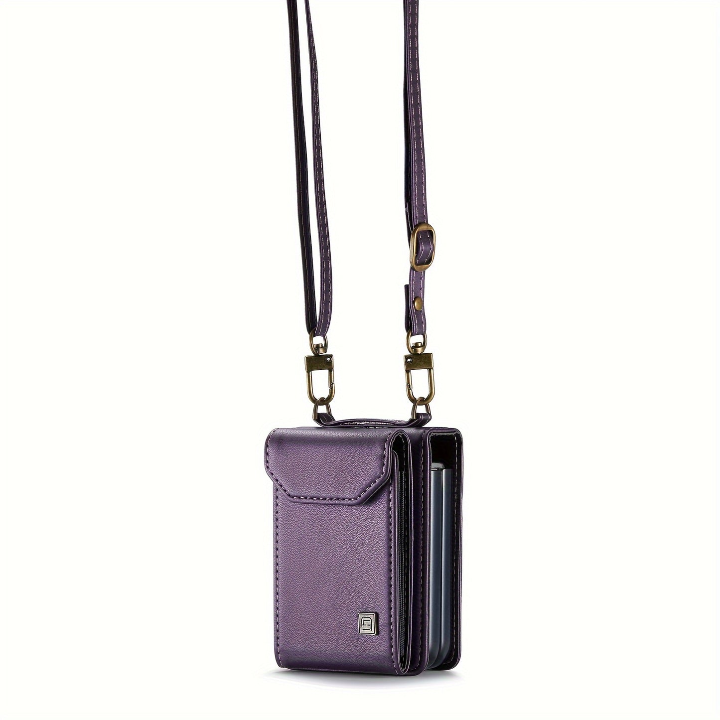Crossbody Case for Samsung Galaxy Z Flip 3/4/5 - Vintage Faux Leather Strap, Magnetic Closure & Card Holder - Unisex Design in Black Deep Purple Galaxy Z Flip 6