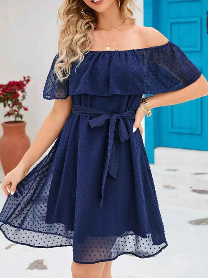 Off Should Short Sleeve Mini Dress Indigo