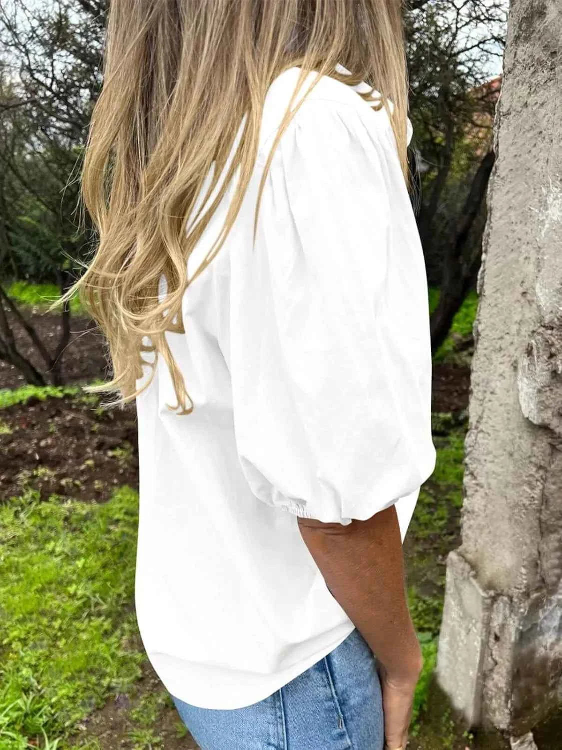 Button Down Puff Sleeve Shirt