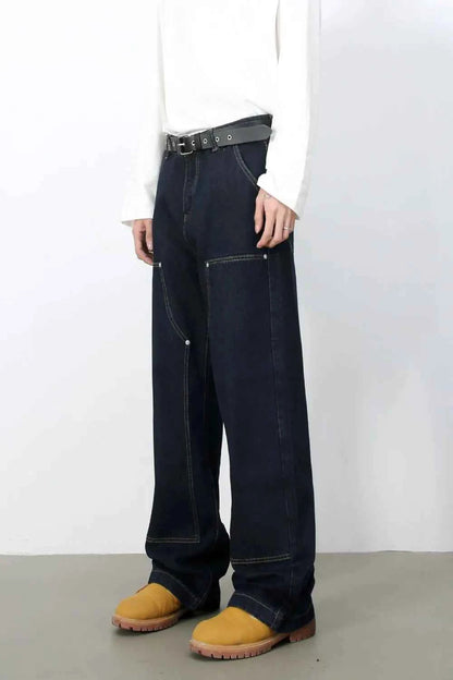 Men's Wide Straight Leg Jeans with Pockets