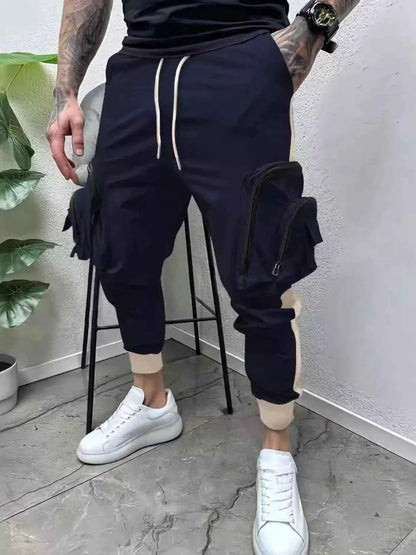 Men's Full Size Drawstring Joggers with Pockets Plus Size Navy