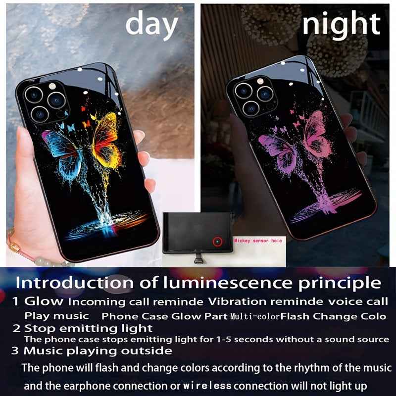 Double Butterfly Flying Colorful Intelligent Voice Control Luminous Mobile Phone Case Suitable for Samsung S24 Ultra/S22/S23 Plus/ip15promax/ip14promax/ip13promax/ip12promax Intelligent Luminous Voice Control Mobile Phone Cas