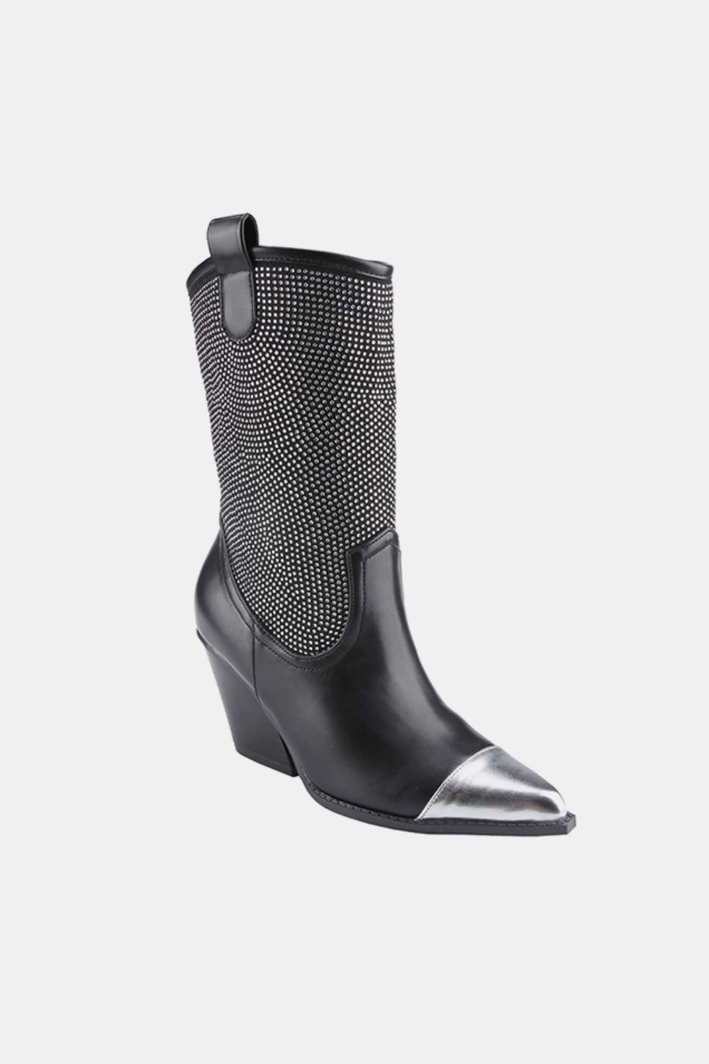 Signature Weeboo Chunky Heel Rhinestone Western Cowboy Boots Black