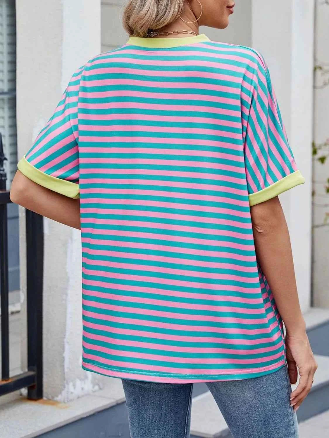 Striped Round Neck Half Sleeve T-Shirt