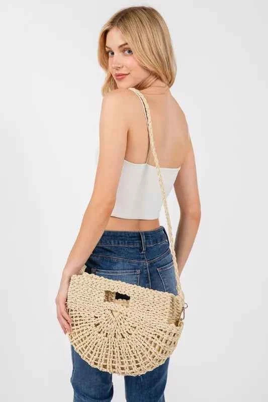 Fame Braided Semi Circle Tote Bag