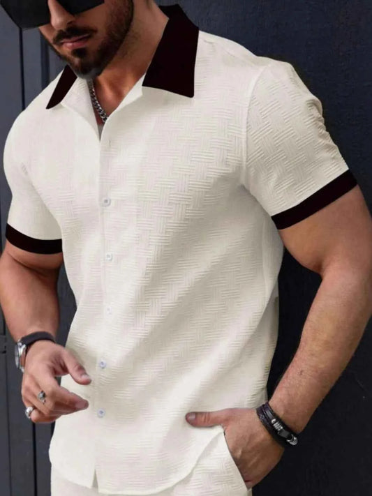 Men's Button Up Short Sleeve Shirt Beige
