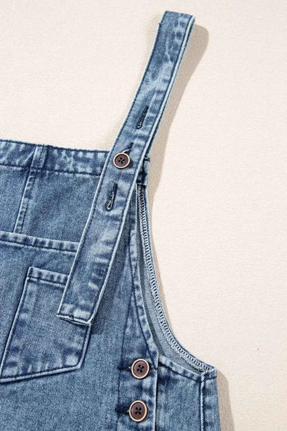Distressed Bib Pocket Wide Leg Denim Overalls