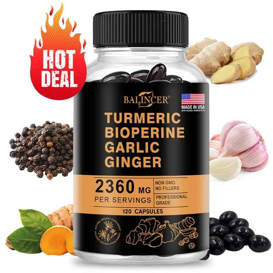 BalinCer Turmeric Curcumin Capsules with Bioperine and Ginger for Enhanced Absorption in 120 Count Bottle