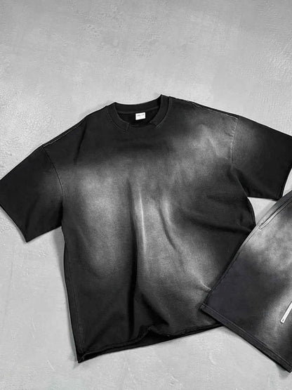 Men's Washed Round Neck Gradient T-Shirt