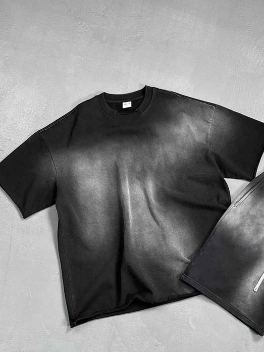 Men's Washed Round Neck Gradient T-Shirt