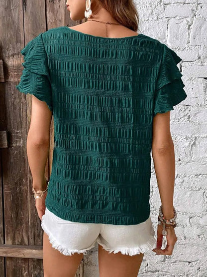 Round Neck Ruffled Short Sleeve Top