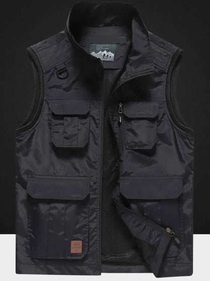 Men's Plus Size Zip Up Vest with Pockets Black