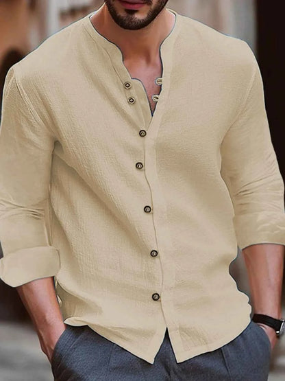 Men's Full Size Button Up Long Sleeve Shirt Plus Size Khaki