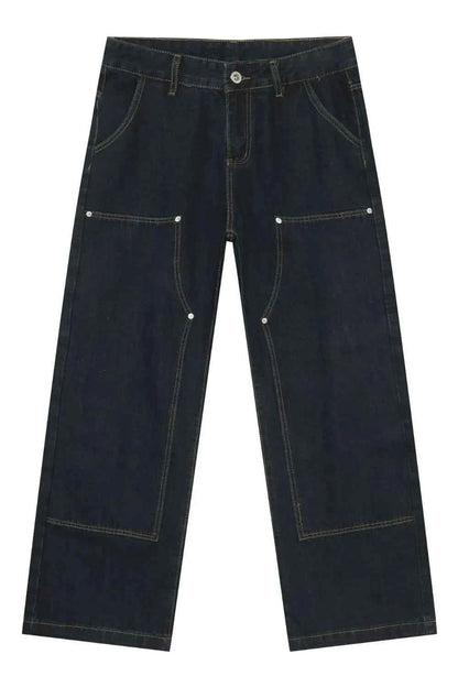 Men's Wide Straight Leg Jeans with Pockets