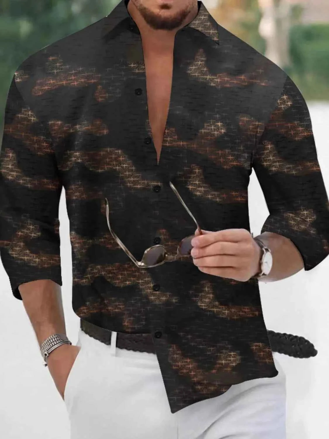Men's Full Size Collared Neck Long Sleeve Shirt Plus Size Black