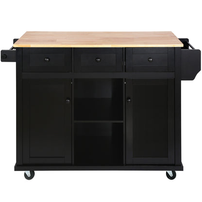 Black Kitchen Trolley & Island | Rubber Wood | 5-Wheel - HomeDelight