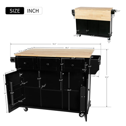 Black Kitchen Trolley & Island | Rubber Wood | 5-Wheel - HomeDelight
