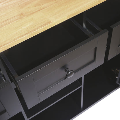 Black Kitchen Trolley & Island | Rubber Wood | 5-Wheel - HomeDelight