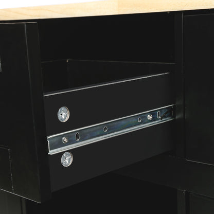 Black Kitchen Trolley & Island | Rubber Wood | 5-Wheel - HomeDelight