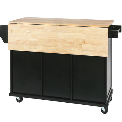 Black Kitchen Trolley & Island | Rubber Wood | 5-Wheel - HomeDelight