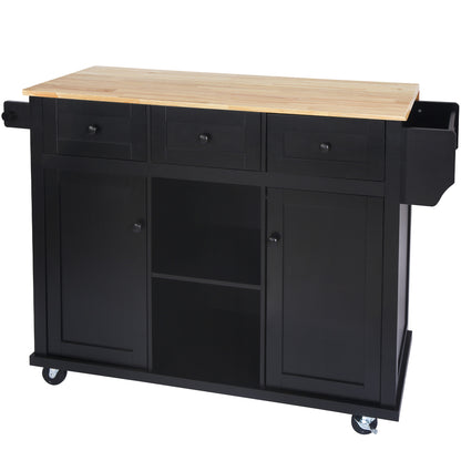 Black Kitchen Trolley & Island | Rubber Wood | 5-Wheel - HomeDelight