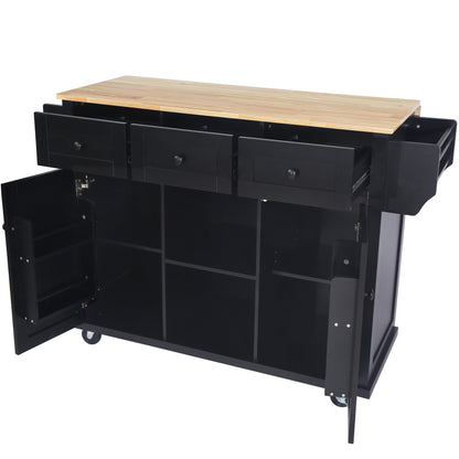 Black Kitchen Trolley & Island | Rubber Wood | 5-Wheel - HomeDelight